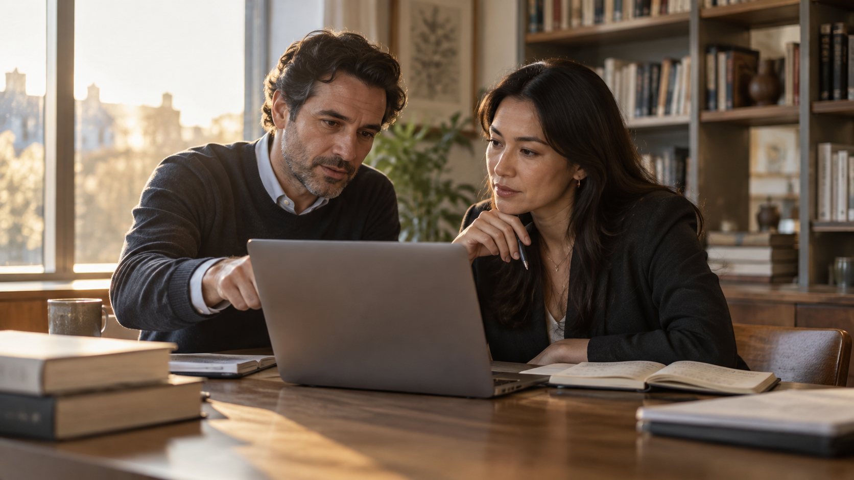 Colleagues reviewing a shared client record